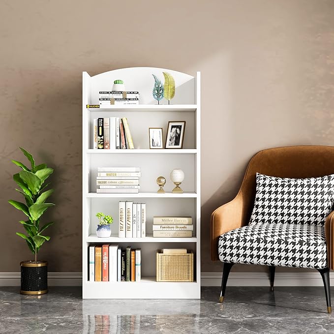 5 Shelf Bookcase Bookshelf Open Bookcase, Storage Shelves Floor Standing Unit Display Rack Mid-Century Modern Bookcase Retro Wood Bookshelves Storage Organizer Shelf for Bedroom,Living Room