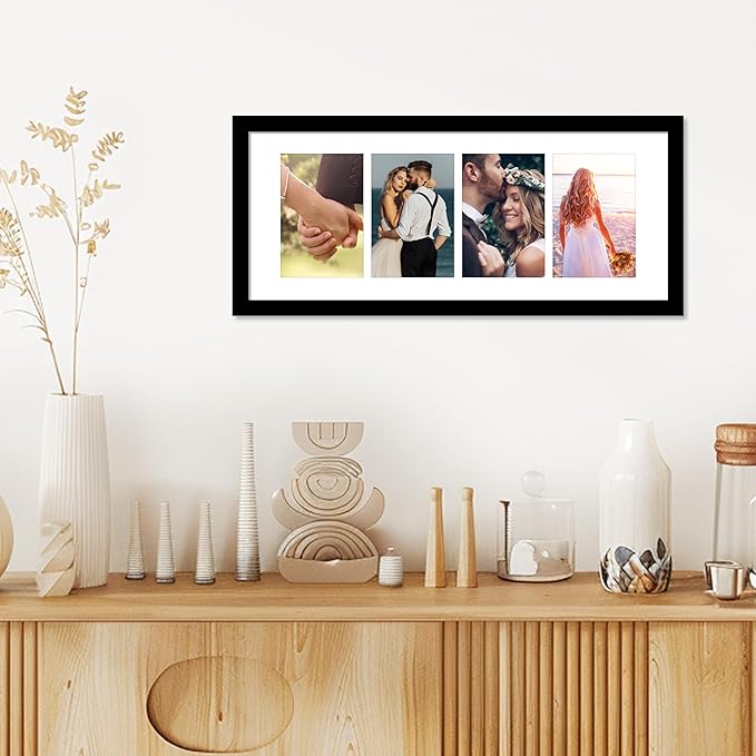 VIOLABBEY 8x20 Collage Picture Frame - Fits Four 4x6 Photos with Mat or One 8x20 Picture without Mat - Black Wall Decor