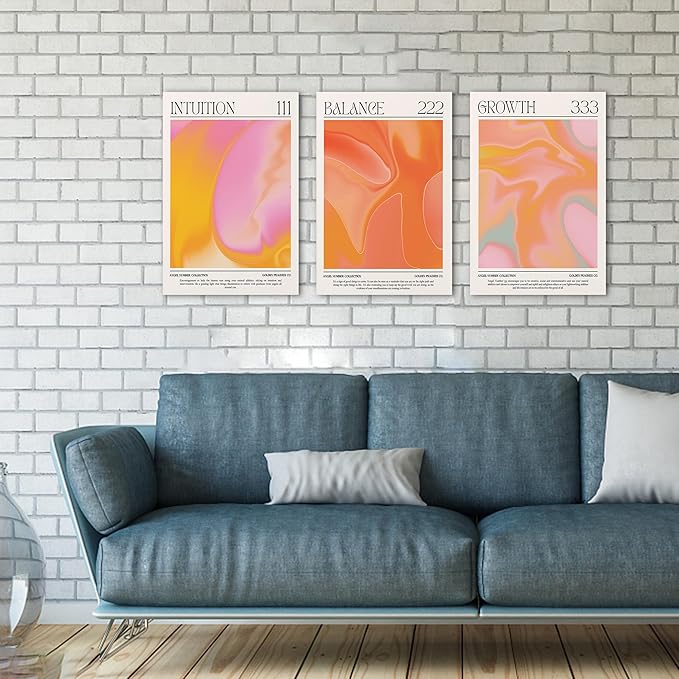 Colorful Gradient Angel Numbers Poster Canvas Print Artwork Room Decor for Bedroom Aesthetic, 3 Piece Framed Inspirational Minimalist Art Paintings Decor for Bedroom Office 16"x24" x 3 Pcs