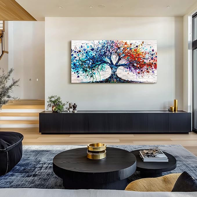 SERIMINO Tree of Life Large Wall Art Prints, Spiritual Tree Office Decor Paintings, Plant Abstract Canvas Art Wall Decor, Colorful Aesthetic House Decorations Living Room Bedroom Wall Pictures 24"X48"