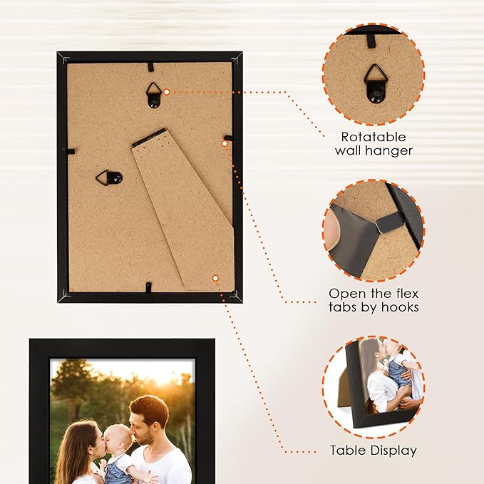 FIXSMITH 4x6 Picture Frame Set of 10, 4x6 Photo Frames Bulk with HD Plexiglass for Wall Hanging or Tabletop Display, Black