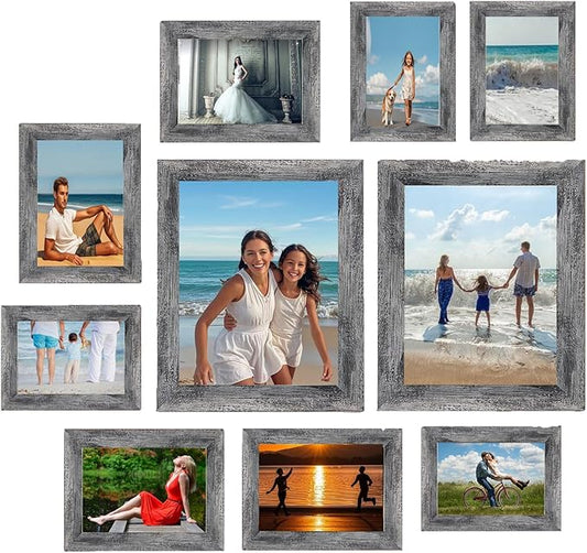 Pacome Picture Frames set with Two 11x14, Four 8x10, Four 5x7 Gallery Wall Frame Set,Collage Picture Frame,10Pack Farmhouse wood Photo Frames for living room Wall Gallery Decor or Desk,Rustic Black