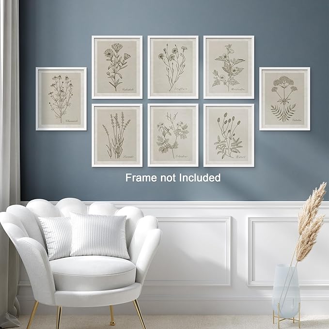 SIGNWIN Poster Wall Art Set of Wildflower, Botanical Floral, Minimalist Decor, Vintage Poster for Living Room, Bedroom, Office - 8"x10"x 8