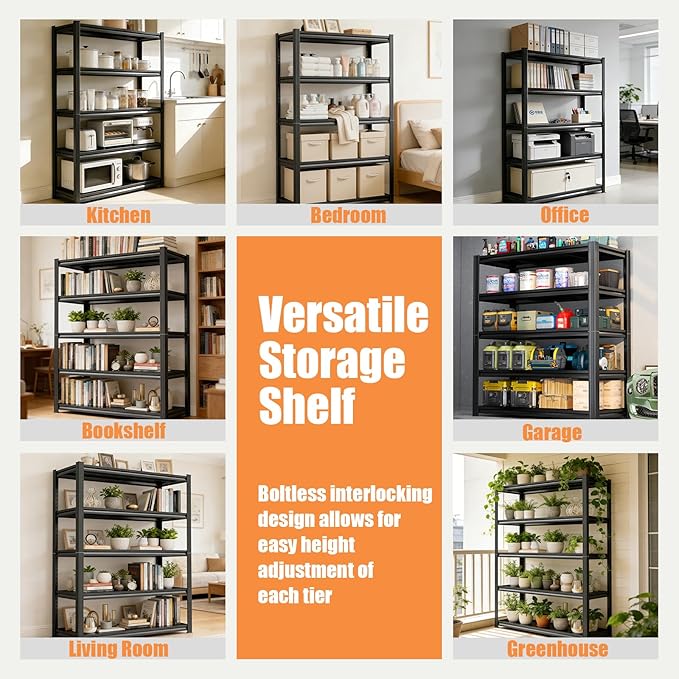 3-Tier Bookshelf, Modern Metal Book Shelf, 900LBS Industrial Tall Display Bookcase, Adjustable Bolt-Free Storage Shelves for Living Room, Bedroom, Garage, Kitchen, Black, 23.6" W x14 D x31.5 H