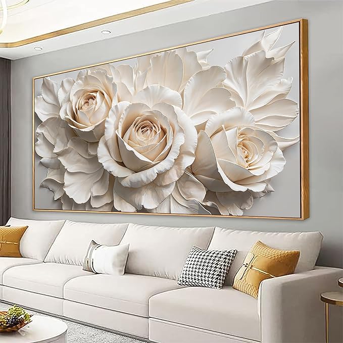 Large Wall Art For Living Room Home Wall Decor Modern Canvas Art Wall Decor 29 X 58 Inches White Flower Wall Art Elegant Picture For Bedroom Hotel Office Artwork With Framed