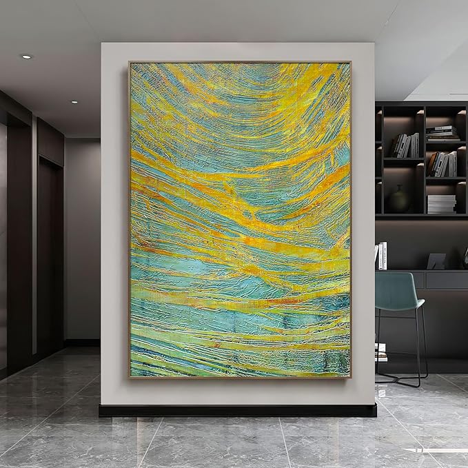 BrightA Green Abstract Wall Canvas Art Large Wall Art for Living Room Large Framed Canvas Wall Art Large Artwork for Dining Room Hallway Wall Decor 43.3"x63"
