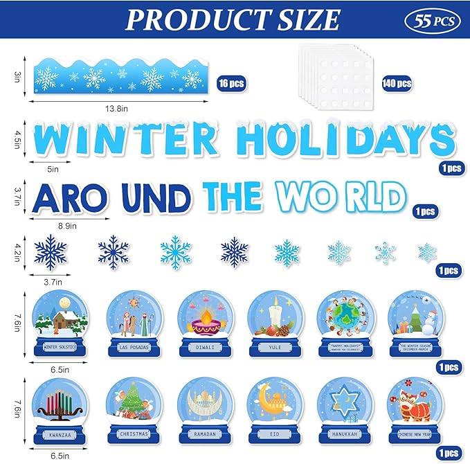 JarThenaAMCS Winter Bulletin Board Set Classroom Decorations Holiday Around The World Educational Paper Cutouts for Seasonal School Chalkboard Wall Decor