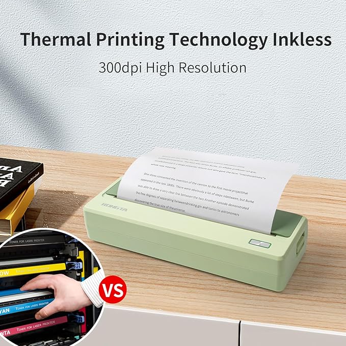 Rongta Portable Printers Wireless for Travel,Thermal Inkless Printer for School/Office/Home Use, Support 8.5x11 US Letter&A4 Thermal Paper, Compatible with Android,iOS & Laptop (Green)