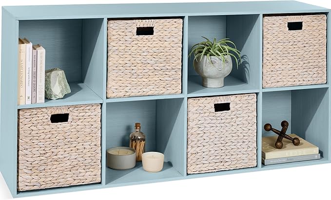 Best Choice Products Kids Bookcase 8-Cube Storage Organizer, 13.5in Shelf Opening, Bookshelf, Toy Storage, Customizable w/ 3 Removable Back Panels – Light Blue