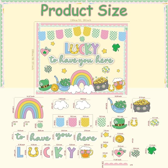 St. Patrick's Day Bulletin Board Decorations Set with Borders Lucky to Have You Here Classroom Decor for Teachers Cute St. Patrick's Day Cutouts for Class School Classroom Bulletin Board Decoration