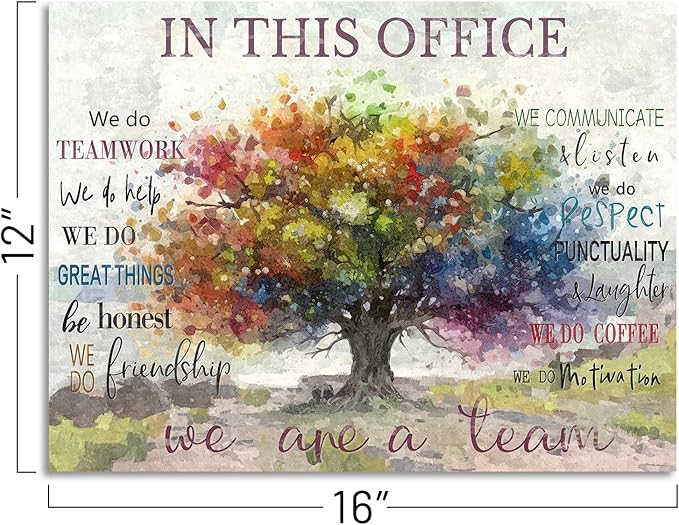 SOOTHAN Vintage In This Office Wall Decor Positive Quotes Poster Colorful Tree Canvas Prints Motivational Wall Art for Home Office Workplace Desk Decoration Aesthetic Framed Inspiring Gifts 12x16inch
