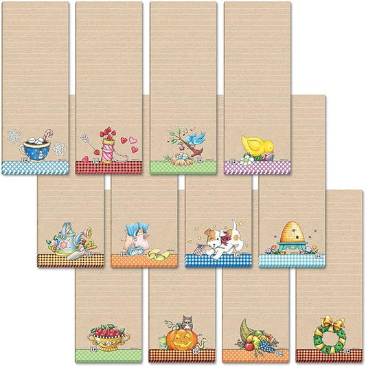 Current Mary Engelbreit Seasonal Characters Magnetic Notepad Set – Set of 12 Mini Memo Pads, 12 Designs, 30-Sheet Pads, 2½ x 6½ Inches, Shopping List, To-Do Notes, Printed in The USA