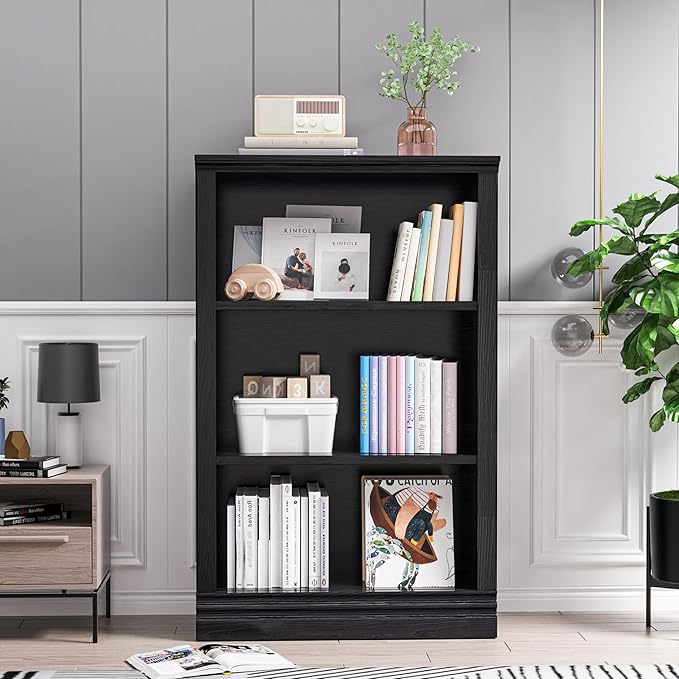 3-Shelf Bookcase, 47" Tall Floor Standing Bookshelf with Adjustable Shelves, Storage & Display Shelf for Living Room, Bedroom, Home Office – Black, 31.5" Wide