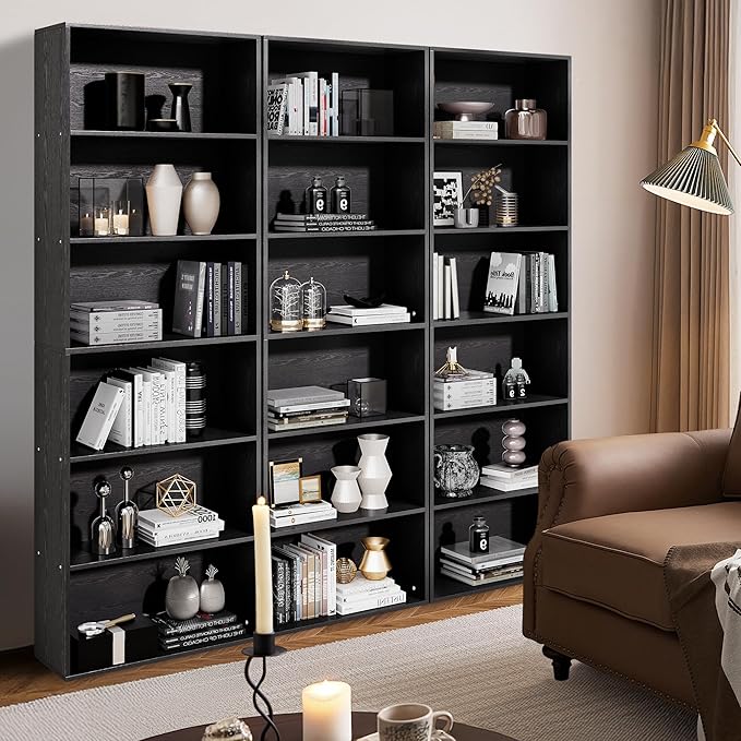 71" Tall 6-Tier Bookshelf, Large Open Display Bookcase with Ample Storage, Floor Standing Book Shelf for Living Room, Home Office, Bed Room, Black