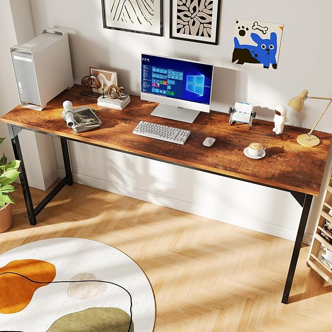 DUMOS 63 Inch Office Computer Desk Modern Simple Style Writing Study Work Table for Home Bedroom - Wood Brown