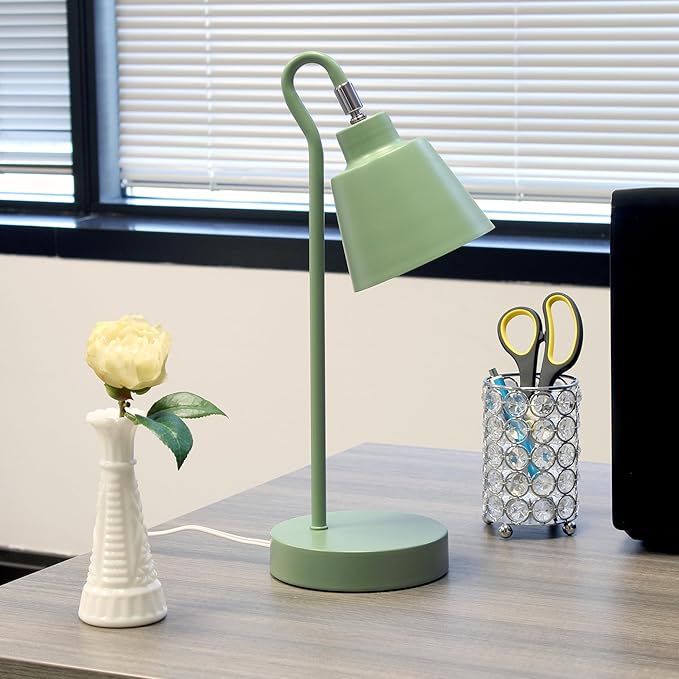 Simple Designs LD1079-SGE 16" Sleek Essentials Metal Looped Desk Task Lamp with Adjustable Shade, for Office, Desk, Nightstand, Dorm, Sage Green