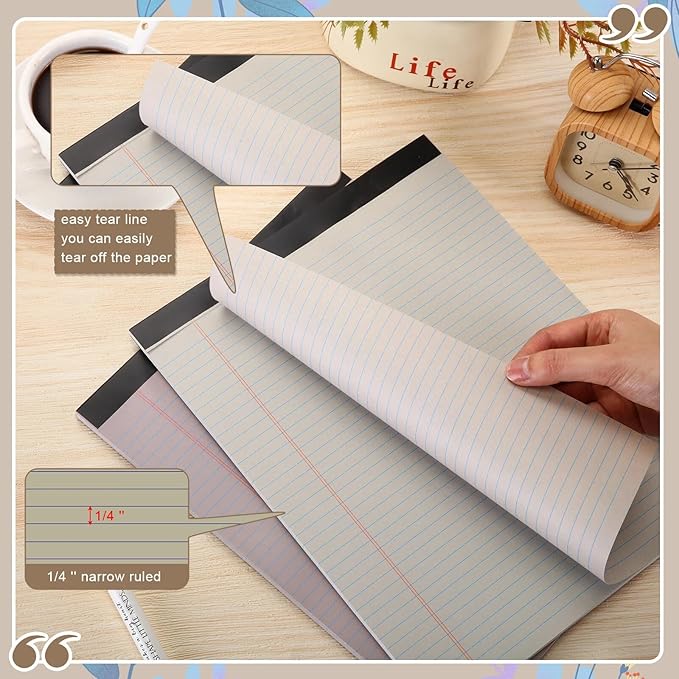 Fuutreo 8 Pcs 8.5'' x 11'' Colored Legal Pad 50 Sheets Per Writing Pads Narrow Ruled Notepad Perforated Writing Notepad Office Supplies for College Office Business (Pastel Color)