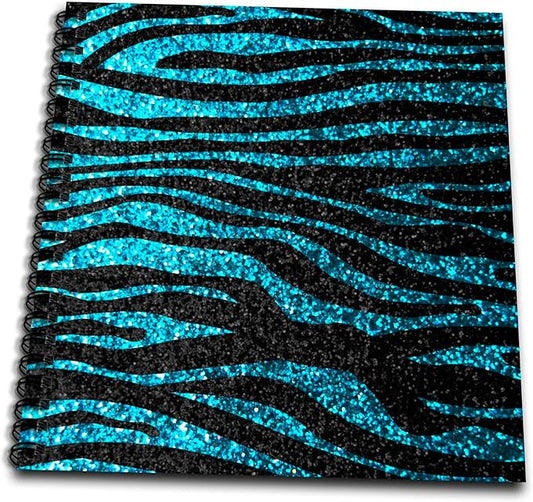 3dRose db_113172_2 Blue and Black Zebra Print-Faux Bling Photo-Not Actual Glitter-Teal Turquoise Sparkly Sparkles-Memory Book, 12 by 12-Inch
