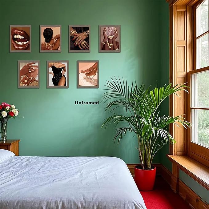 SEHSUVC Black Girl Posters Wall Art Set of 9, Abstract African American Woman Canvas Wall Decor Painting, Trendy Boho Artwork Aesthetics Prints for Living Room Bedroom Home Decor 8x10in Unframed