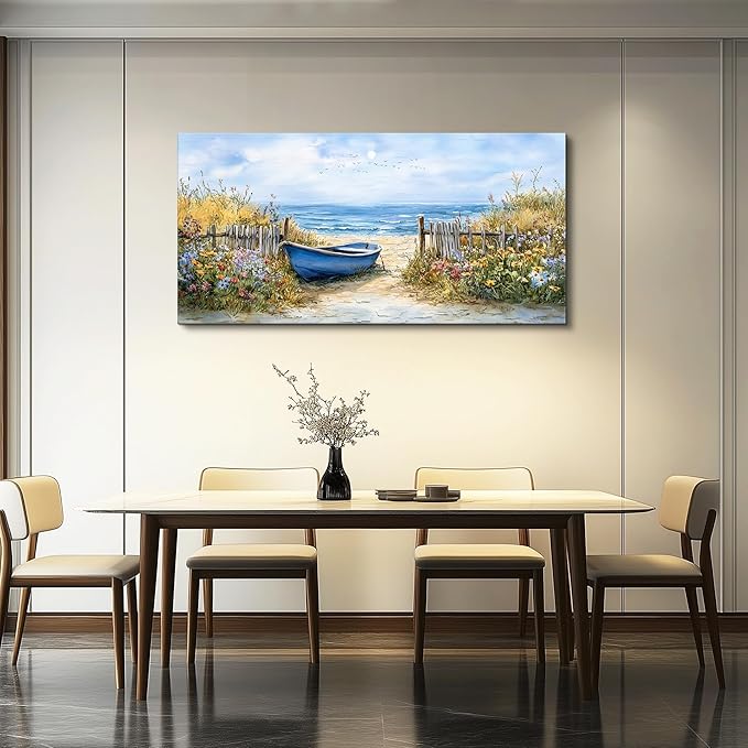 QIYILEXWART Canvas Wall Art For Living Room Wall Decor For Bedroom Office Wall Decoration Sea Side Boat Landscape Painting Farmhouse Pictures Artwork Room Aesthetic Home Decor 20x40 In