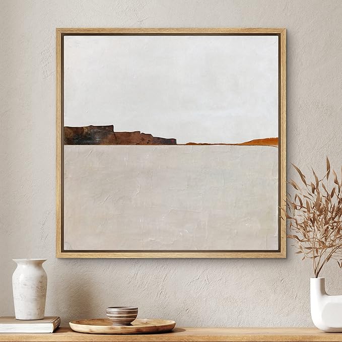 SIGNWIN Framed Canvas Print Wall Art Brown Pastel Paint Stroke Landscape Abstract Shapes Illustration Modern Art Decorative Nordic Minimal Calm/Zen for Living Room, Bedroom, Office - 24"x24" Natural