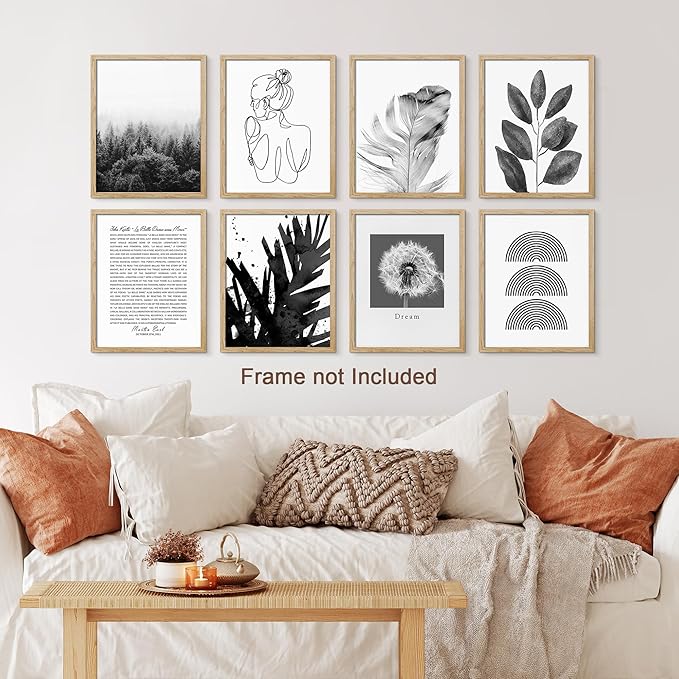 SIGNWIN Adhesive Canvas Poster Bathroom Decor, Wall Art Room Decor Multicolor for Living Room, Bedroom, Office Black & White Duotone Geometric Dark Plants Nature Abstract Shapes - 12"x16"x 8