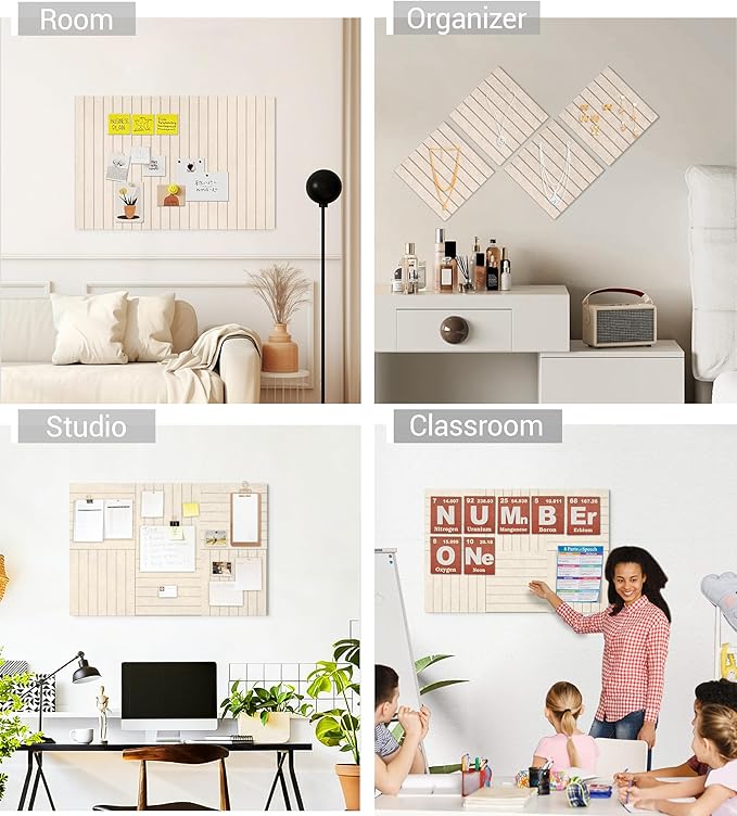 1/2" Thick Cork Board for Office, 6 Pack Felt Wall Tiles -28"x18" with Safe Adhesive Tabs, Large Bulletin Board, Push Pin Board Organizer Wall - Beige