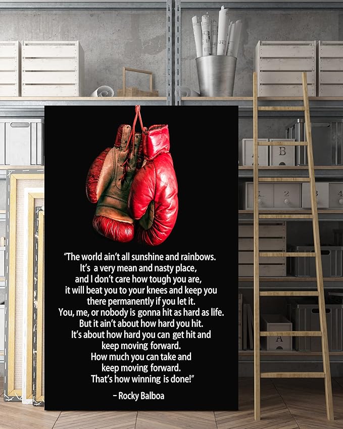 Yatsen Bridge Boxing Champion Motivational Quote Wall Art, Rocky Balboa Movie Poster Art Print with Framed Modern Pop Inspirational Wall Decor for Home Gym Gallery-Wrapped Ready to Hang - 28x44