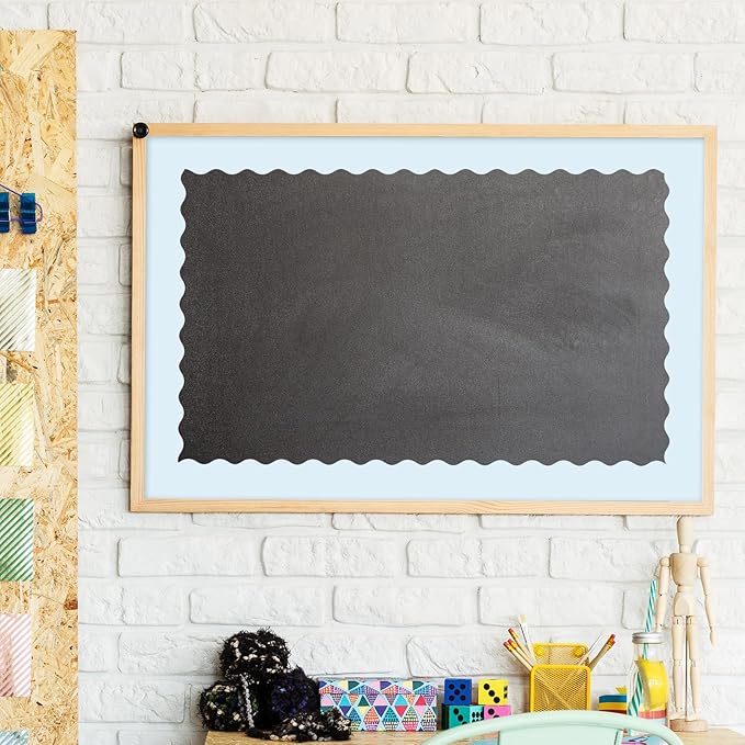 Whaline 65.6ft Summer Baby Blue Bulletin Board Borders 4 Rolls Gradient Blue Die-Cut Board Trim for Classroom Office Chalkboard