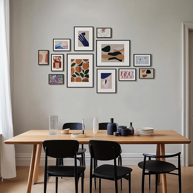 eletecpro Aluminum Gallery Wall Frame Set of 12, Including 2Pcs 11x14, 2Pcs 8x10, 4Pcs 5x7, 4Pcs 4x6 Photo Frames for Wall or Tabletop Display, Multiple Sizes Picture Frames Collage Wall Decor, Black