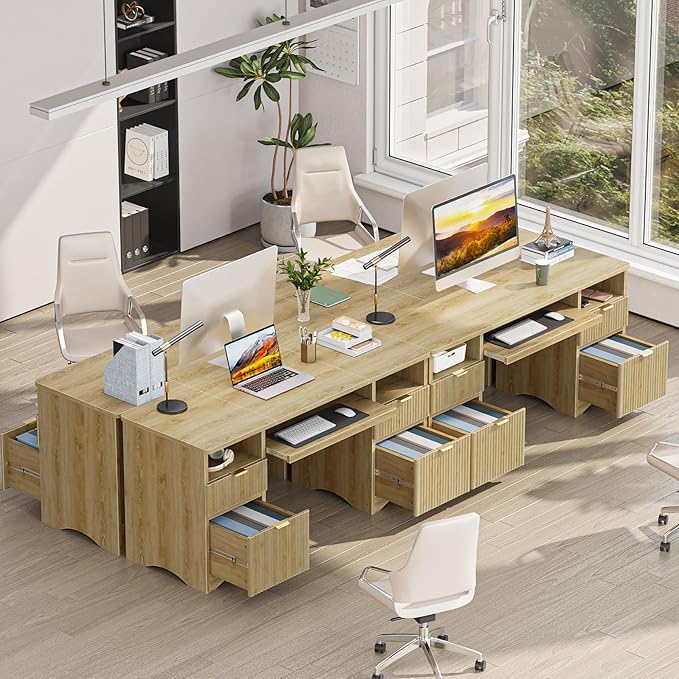 Bestier Computer Desk with Keyboard Tray, 59 inch Office Desk with 4 Drawers, Modern Home Office Desk with File Drawer (Natual Oak, 59" W with Double-Sided Drawers)