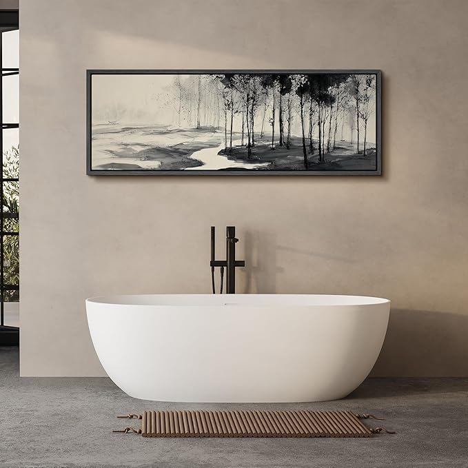 SIGNFORD Large Framed Canvas Print Wall Art Minimalist Ink Forest Landscape Illustrations Modern Art Calm Warm for Living Room, Bedroom, Office - 60"x20"