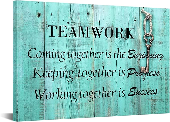 KREATIVE ARTS Large Teamwork Definition Office Quotes Sayings Words Art Wall Decals Canvas Quotes for Dorm Motivational Wall Art Success Quote Teal Pictures Ready to Hang 24x36in