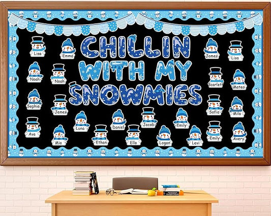 gisgfim Winter Bulletin Board Decorations Set Winter Snowman Name Tag Paper Cutouts Snowflake Winter Christmas Classroom Bulletin Board Decor for Holiday School Home Chalkboard Wall