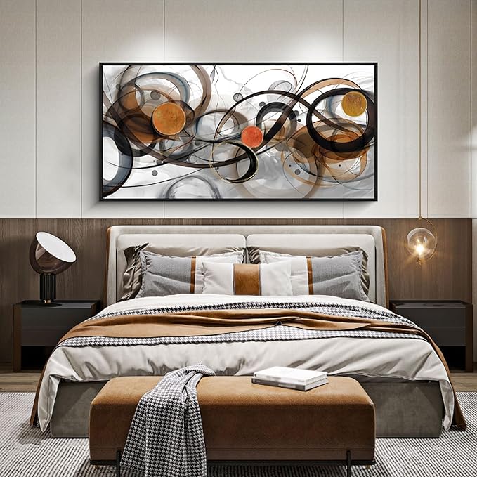 XLSJERST Abstract Wall Art - Framed Black White Canvas Home Art Decor for Living Room Office Canvas Pintings Modern Minimalist Frame Wall Art 24x48 Inches