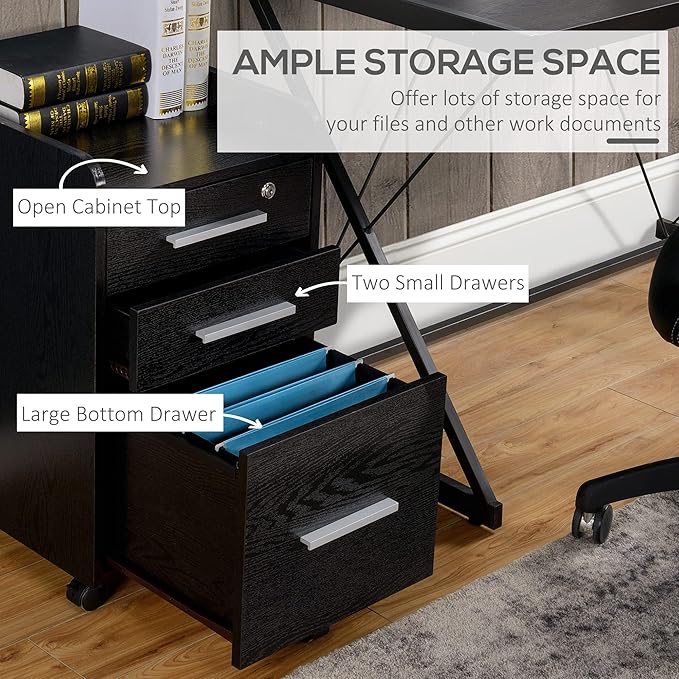 HOMCOM Vertical Filing Cabinet 3-Drawer, Mobile File Cabinet with Lock and Wheels for A4, Letter Size, Black