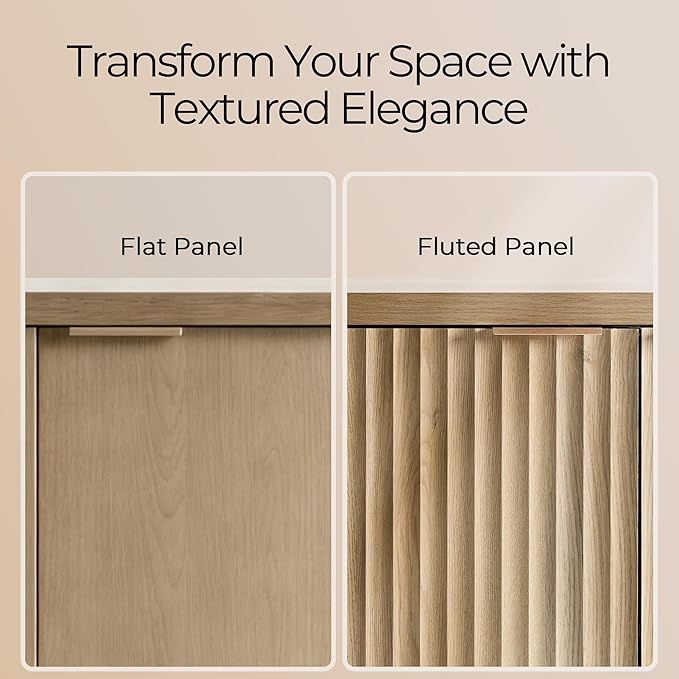 71" Tall Fluted Bookshelf with Cabinet, 5-Tier Large Bookcase with Adjustable Shelves and Doors, Storage Book Shelf for Living Room, Bedroom, Office (Golded Oak, 2PCS)
