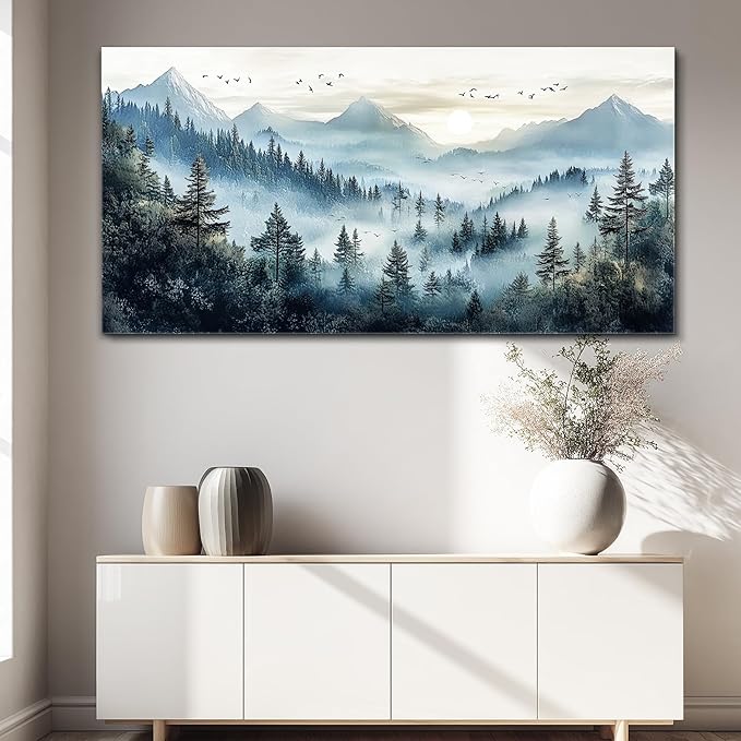 FUHAIHUA Canvas Wall Art For Living Room Large Wall Decor For Office Bedroom Decorations Mountain Landscape Pictures Forest Fog Painting Artwork Room Wall Mural Aesthetic Home Decor 30x60 In