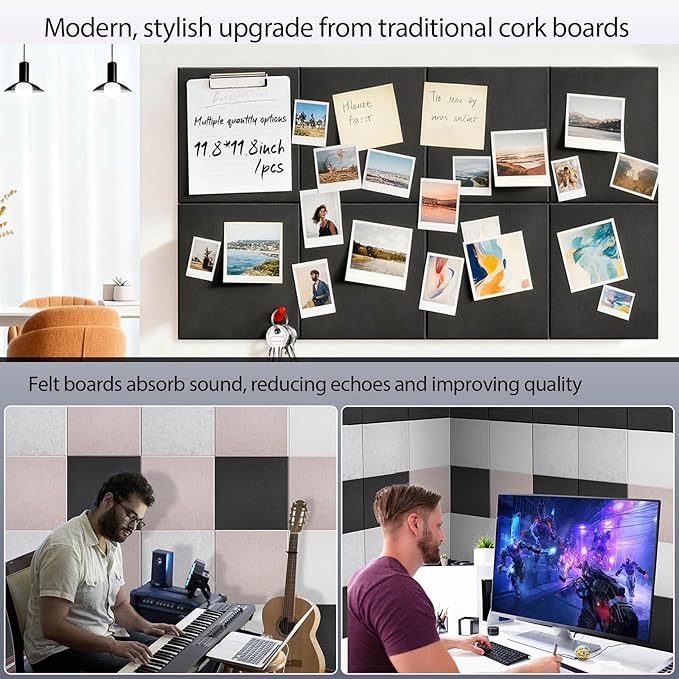 Large Bulletin Board 35.4" x 23.6", Black Cork Board, 6 Pack Cork Boards for Walls with 24 thumbtacks, Pin Board & Vision Board for Home Office, Student Dorm, Creative Studio