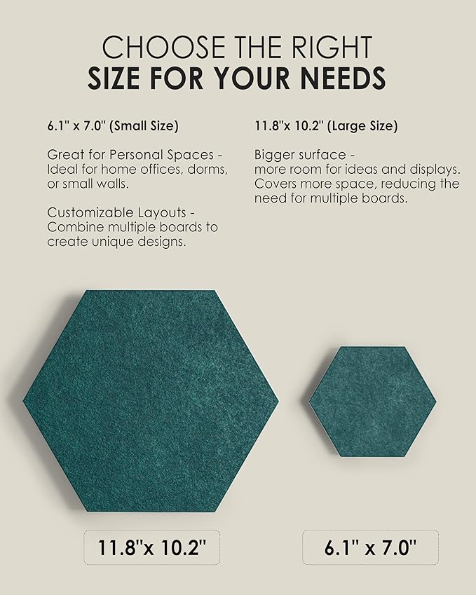 MaxGear 8Pcs Large Hexagon Felt Cork Board Tiles, Green Self-Adhesive DIY Bulletin Board Pin Board for Office School Home Wall Decor Stickers Photos Display Memos
