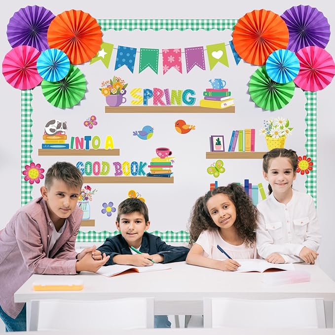 Containlol 3D Spring Reading Bulletin Board Decorations Set for Classroom Book Shelf Butterfly Flower Read Bulletin Board Border Cutouts Back to Preschool Library Chalkboard Wall Office Decor Supplies