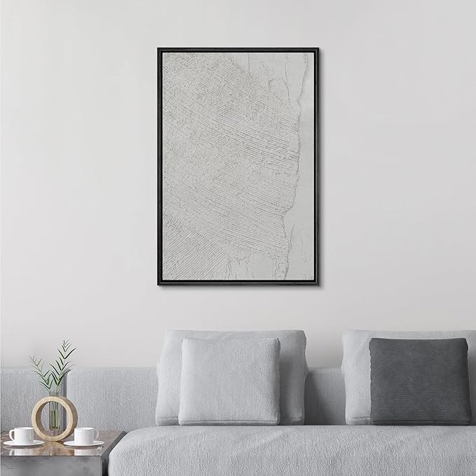 SIGNFORD Framed Canvas Print Wall Art White Grunge Paint Stroke Landscape Abstract Shapes Illustrations Modern Art Decorative Boho Relax/Zen Nordic for Living Room, Bedroom, Office - 16"x24" Black