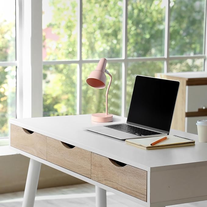 Simple Designs LD1078-BPK 15.2" Sleek Essentials Metal Cone Shade Desk Lamp with Adjustable Shade, for Office, Desk, Nightstand, Dorm, Blush Pink