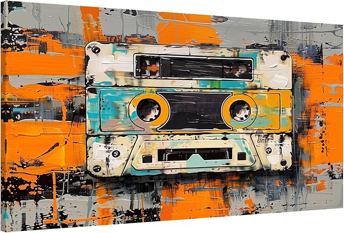 Tape Cassettes Graffiti Canvas Prints, Large Colorful Framed Canvas Paintings Wall Art for Bathroom Bedroom Office Living Room, Abstract Canvas Poster Stretched and Framed Ready to Hang 24"X36"
