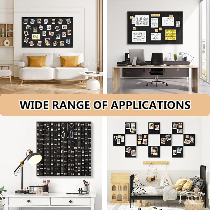 Black Felt Board 59" x 36", Large Cork Board for Wall, Felt Wall Tiles 15 Pack, Bulletin Boards for Office, Home, Wall Decor, Pin Boards for Walls