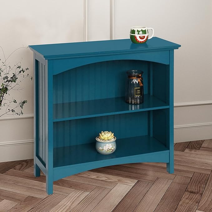 eHemco 2 Tier Bookcase with 2 Arched Supports, 29 Inches, Blue