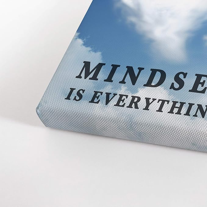 Smile Art Design Mindset is Everything Quote Elephant with Balloon Blue Sky Motivational Wall Art Canvas Print Inspirational Wall Art Entrepreneur Quote Office Decor Artwork Gift Ready to Hang 11x17