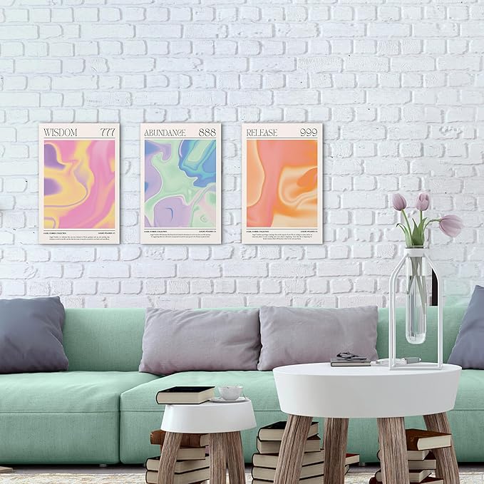 SHMAO Colorful Gradient Angel Numbers Poster Canvas Wall Art for Room Aesthetic Inspirational Spiritual Wall Art Paintings Abstract Minimalist Wall Decor for Bedroom 12"x18" x 3 Pcs