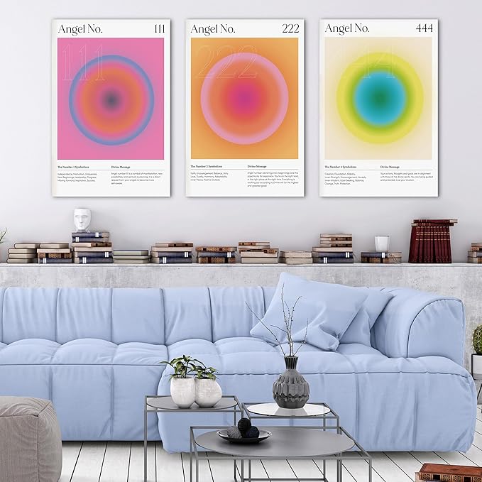 Colorful Gradient Aura Angel Numbers Poster Canvas Print Artwork Room Decor for Bedroom Aesthetic, 3 Piece Framed Inspirational Minimalist Art Paintings Decor for Bedroom Office 20"x30" x 3 Pcs