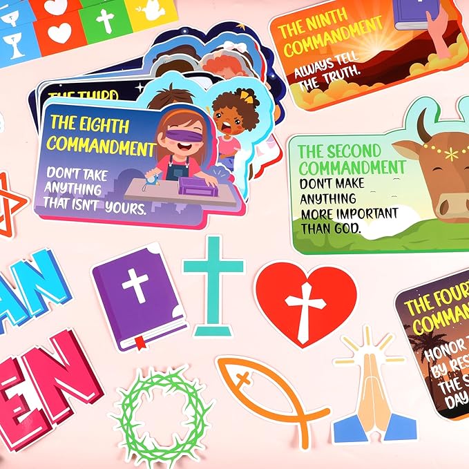 gisgfim Ten Commandments Bulletin Board Decorations Set Classroom Religious Jesus Paper Cutouts Christian Bible Verse Bulletin Board Decor for Back to School Sunday School Church Chalkboard Wall
